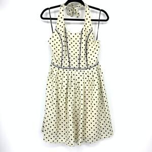 Rhyme Los Angeles Halter Neck Mini Dress Womens Sz M Cream Black Polka Dot